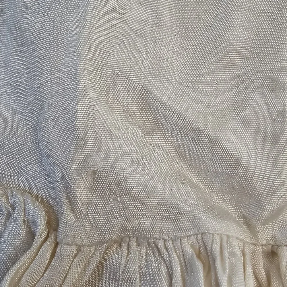 Vintage Baby Doll Dress Short Sleeve Bishop Smocked Beige Snap Fitted Bodice